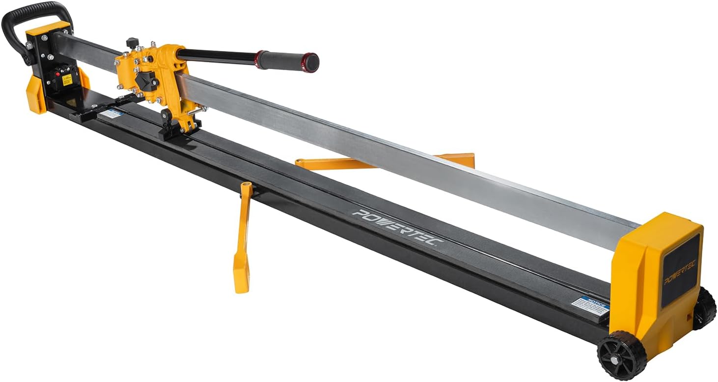 POWERTEC PRO 48" Manual Tile Cutter with Laser Guide and Transport Wheels - Cuts Ceramic, Porcelain & Glass, Large Format Tile Cutting, Aluminum Base (71981)