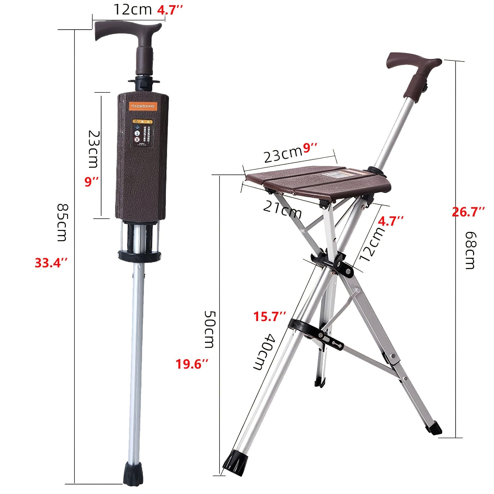 Faltbarer Gehstock Gehhilfe Gehstock Mit Sitz Gehstock/Stock Der Sich In Einen Dreibeinstuhl Für Senioren Verwandeln Lässt 2-In-1-Leichtgewicht-Gehstock & Hocker Bronze