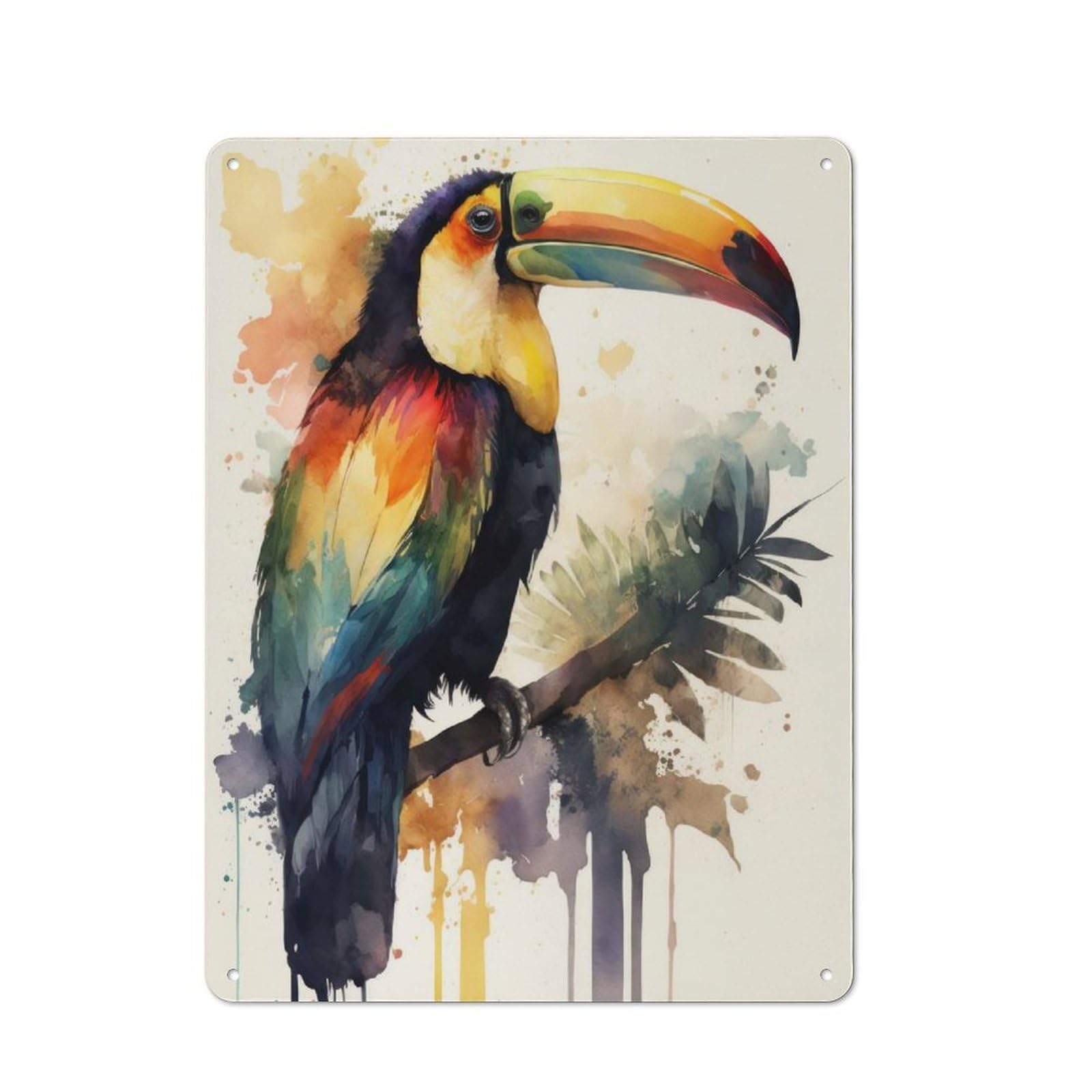 Toucan Bird Watercolor Tin Sign 40x30cm for Living Room Wall, Rustic Wall Decor, for Living Room Decor Lovers