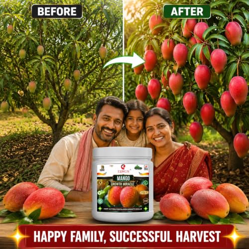 Image of Erwon Mango GROWTH MIRACLE Fertilizer, Fast Action Organic Granules for rapid Growth and Heavy Flowering and Bigger Fruits. (400 gm)