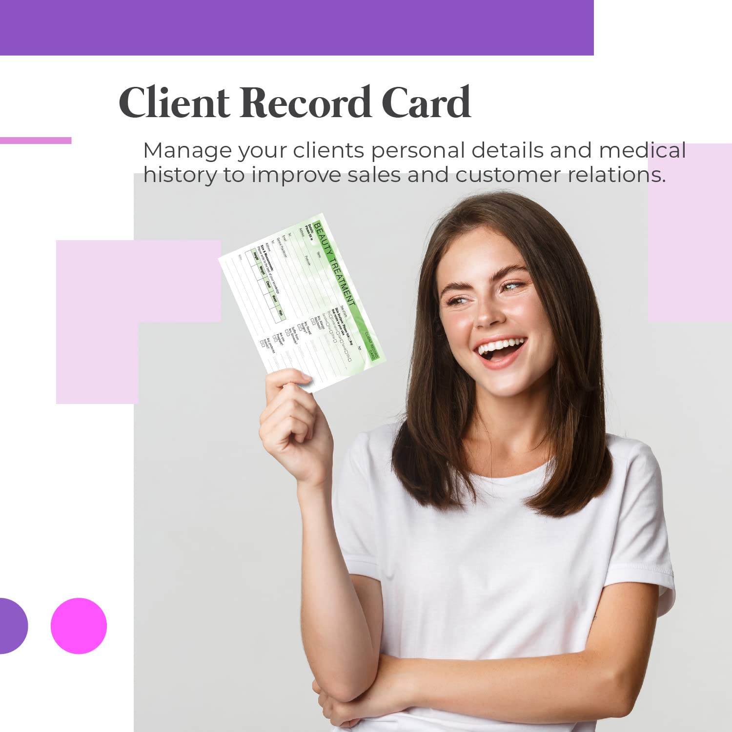 Beauty Client Record Card - Treatment Consultation Form for Mobile Therapists & Salons A5 Pack of 50 - Landscape - Image 2