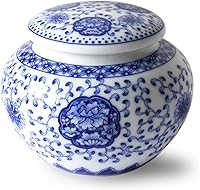 Vista 5 de Dahlia Bote de té de porcelana azul y blanco para té suelto, organizador de té hermético Jingdezhen, Lotus 600 ML
