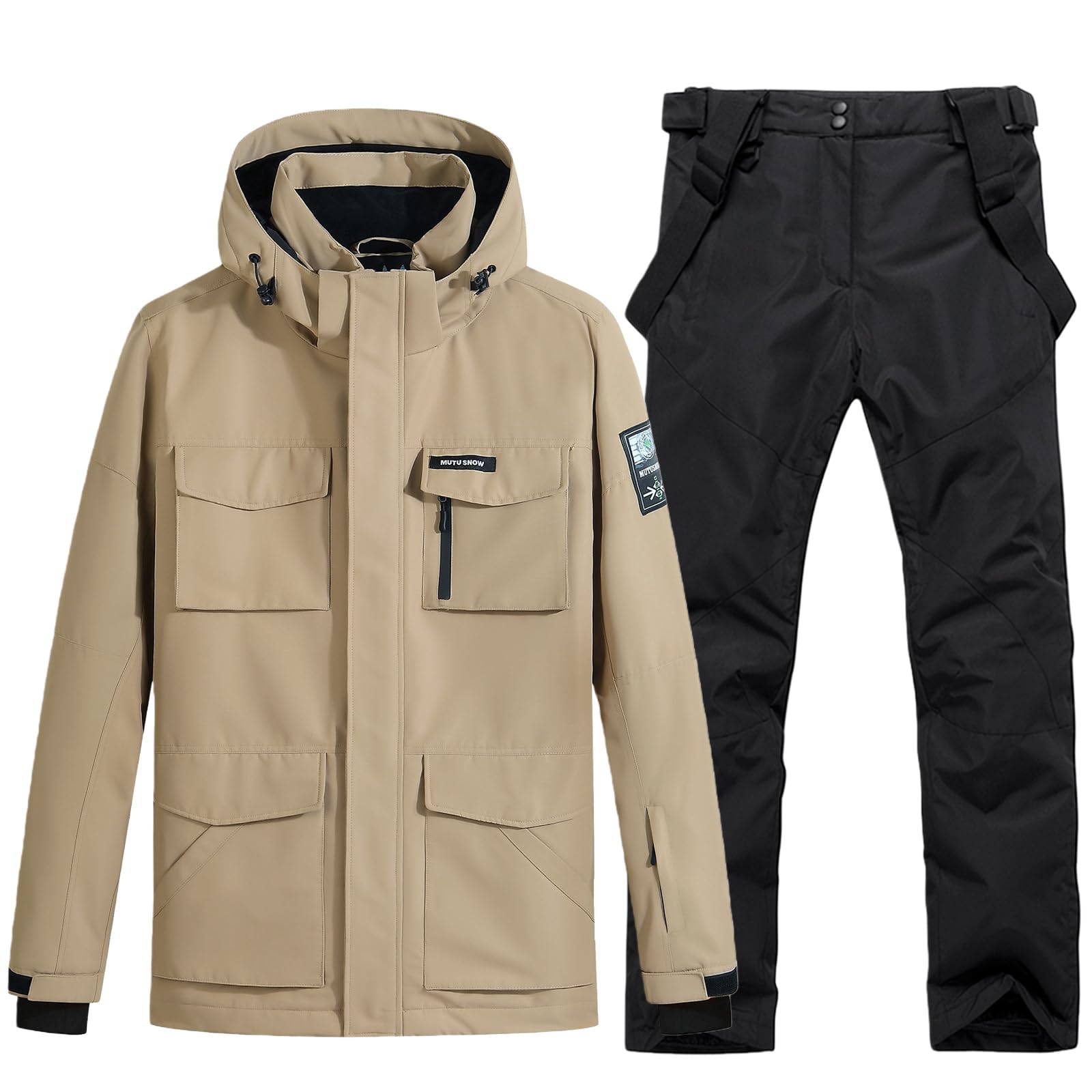 Men's Ski Jacket and Pants Set Detachable Hood