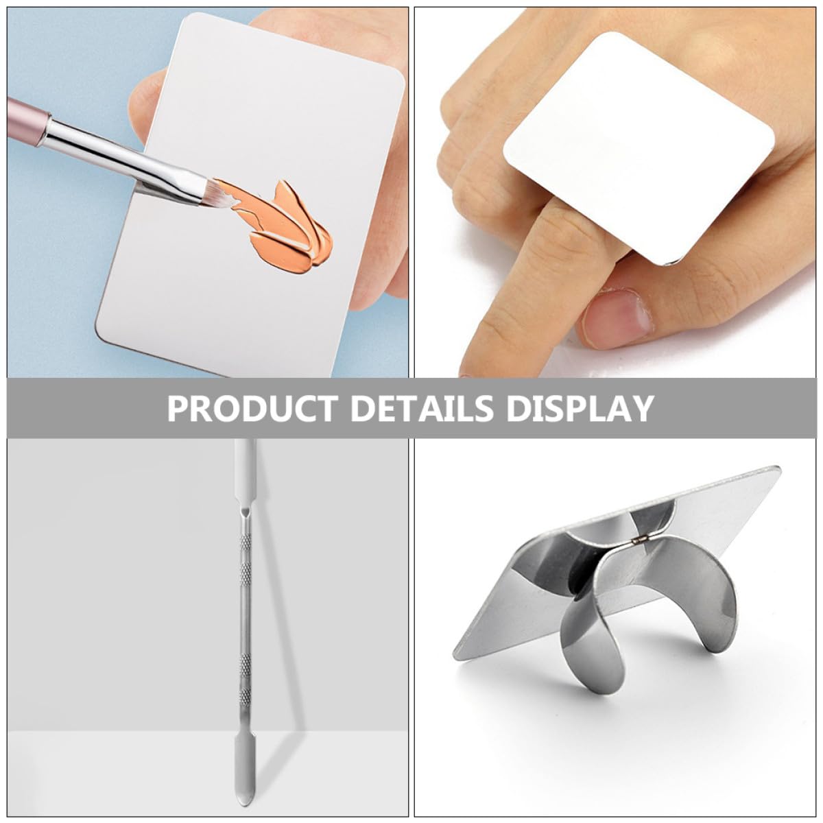 Set Palette per Trucco in Acciaio Inox con Spatole per Miscelare Pigmenti e Fondotinta, Tavolozza Cosmetica Professionale per Nail Art e Applicazione Make Up, per Truccatori