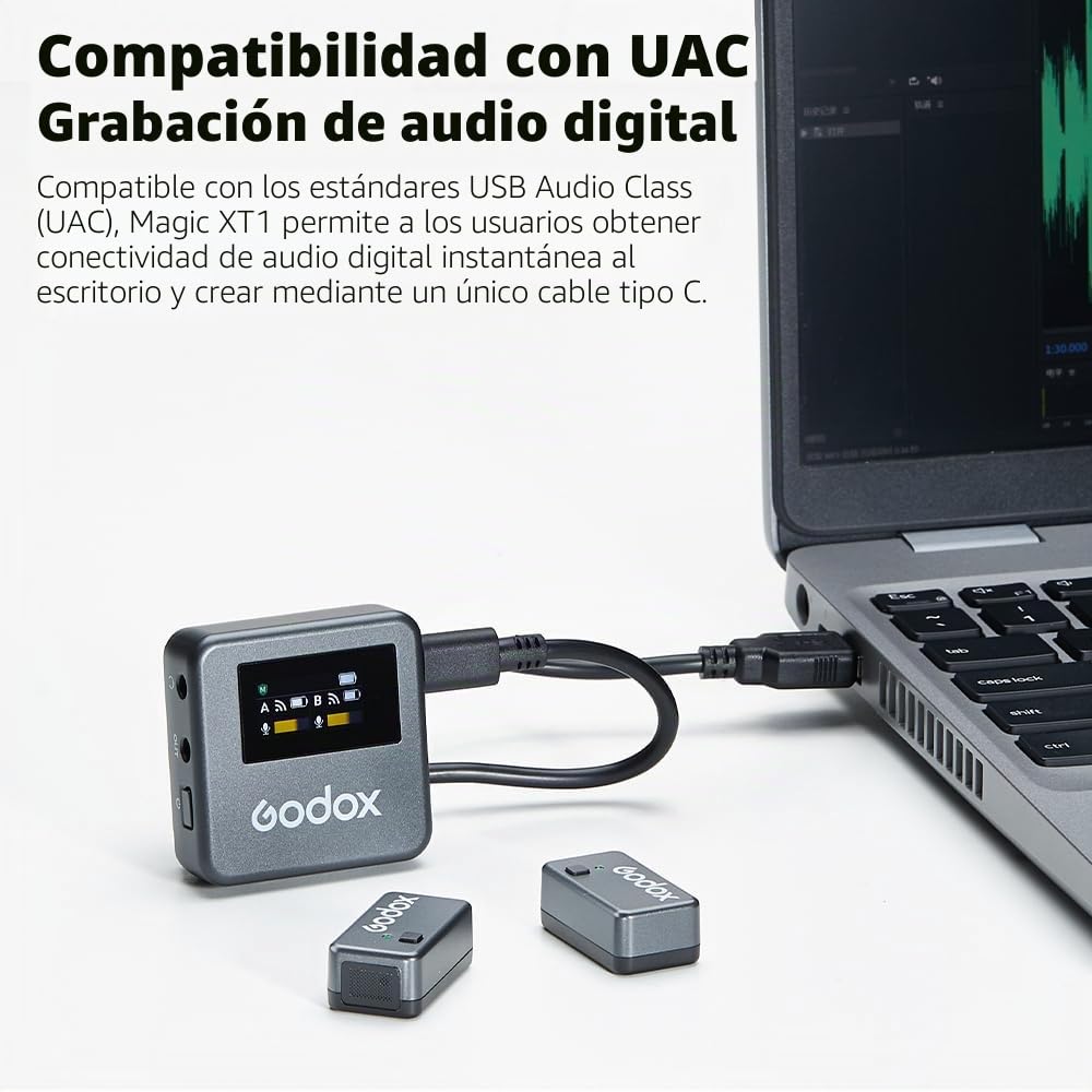 GODOX Magic XT1 Micrófono corbata inalámbrico para cámara (2 TX + 1 estuche de carga RX), mini micrófono con cancelación de ruido, batería de 16H, pantalla táctil 200 m
