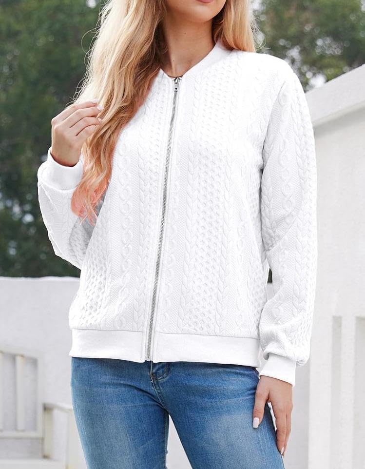 WROLEM Women's Zip Up Cardigan Sweater Cable Hoodies Long Sleeve Jacket Outfits Crewneck Casual Coat - Image 7