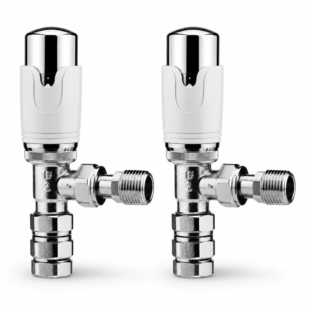 Kartell K-Therm Thermostatic Radiator Valves 15mm for Radiators and Heated Towel Rails (2, White & Chrome Angled)