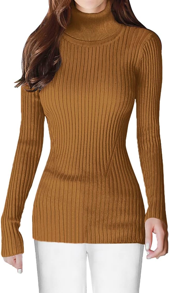 v28 Turtleneck Ribbed Sweaters for Women Cute Sexy Knitted Warm Fitted Sweater - Image 2
