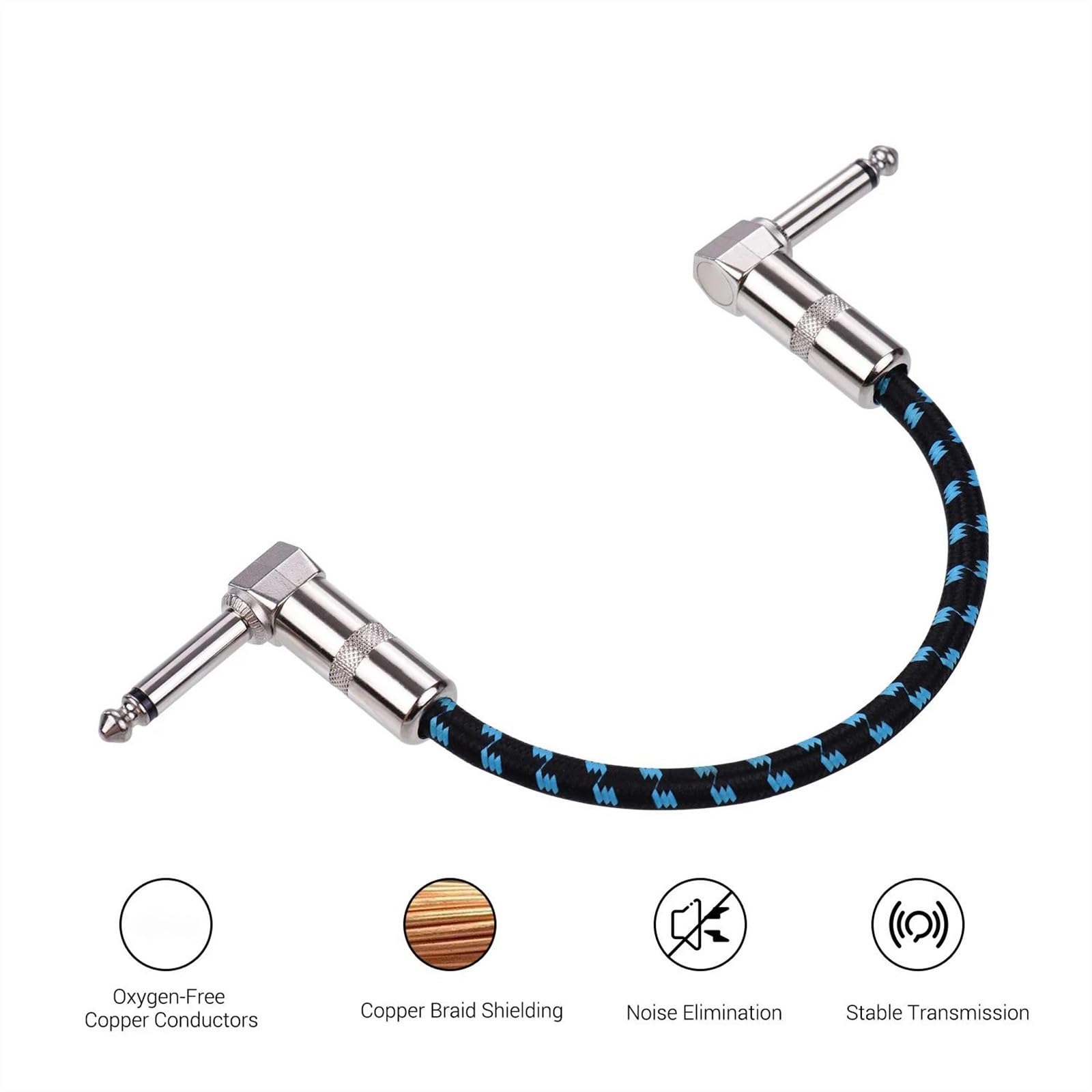 Cavo Audio Er Chitarra Ponticello per pedale per chitarra Cavo coassiale lungo 6" Rame puro 1/4" Angolo retto