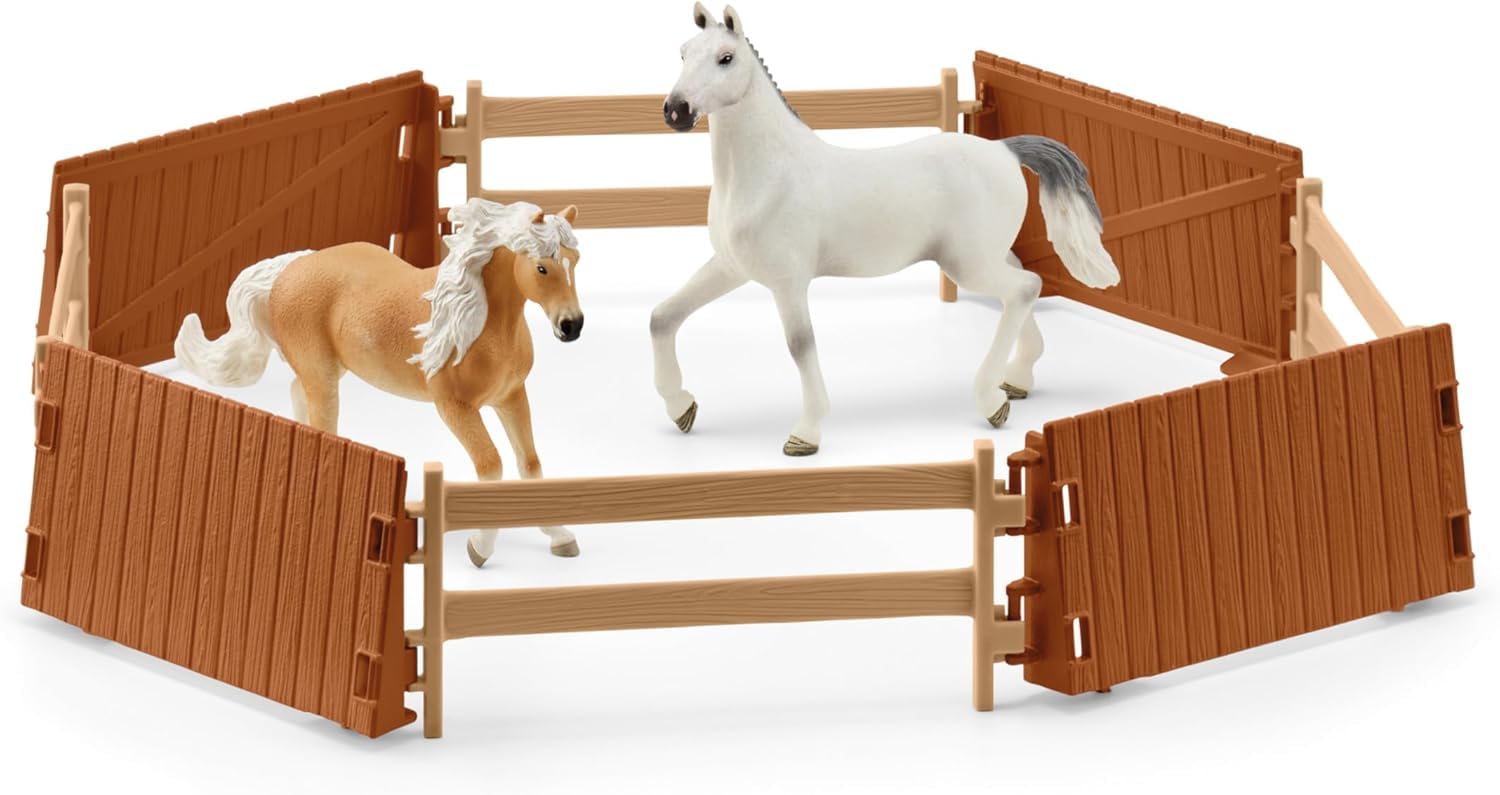 Schleich Horse Club - 179PC Peppertree Riding Arena Horse Playset with Real Dressage Cards - With Stable Set, 2 Horses, 3 Rider Figurines, Cards and Accessories - Toys for Girls & Boys Ages 5+ | 42639