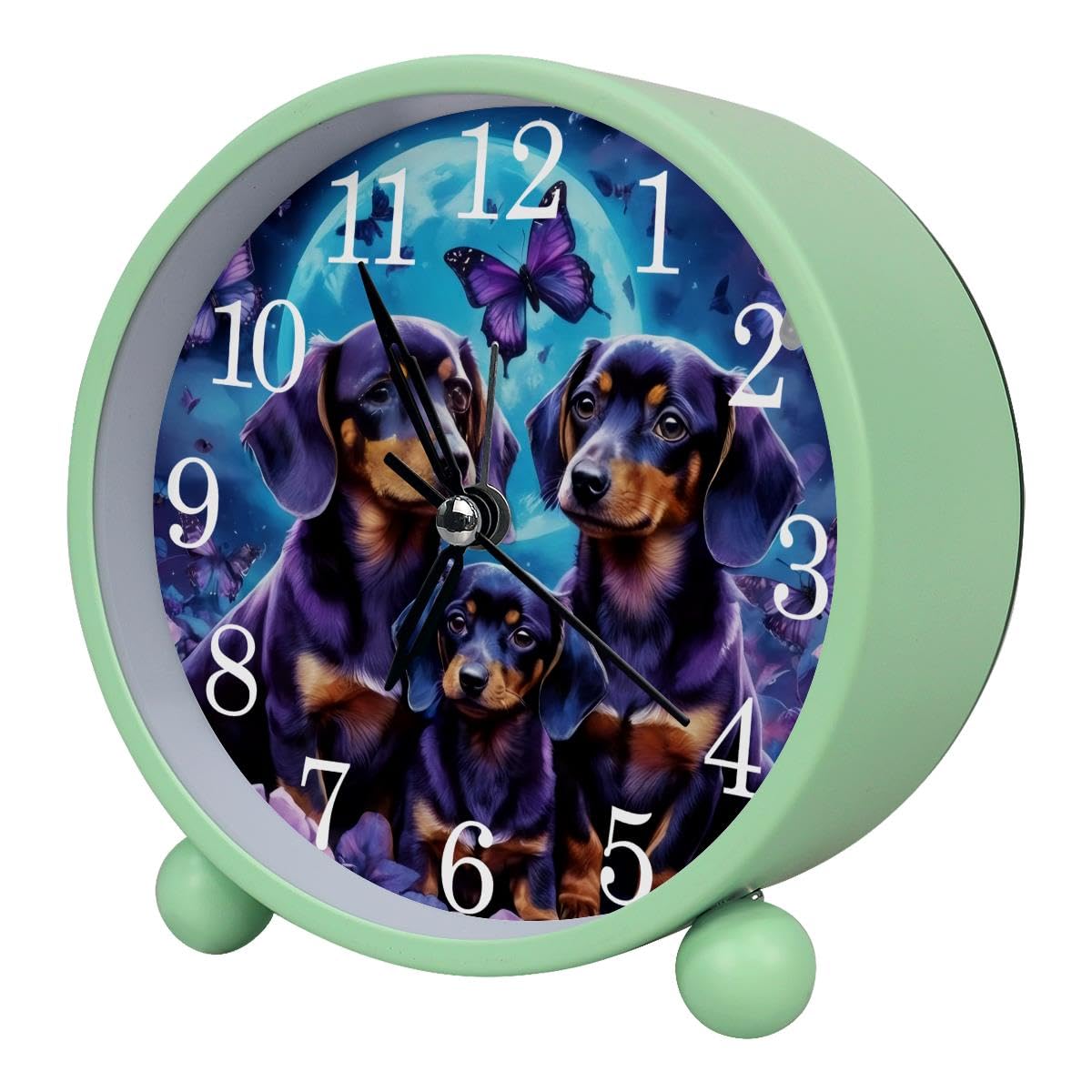 Luoweisi Alarm Clock Dachshund Floral, Silent Non-Ticking with Night Light