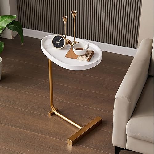 Miniatura 10 de Mesa C pequeña redonda lateral para sofá, mesita de noche, sala de estar, mesa moderna de bandeja de TV, marco dorado, parte superior de madera