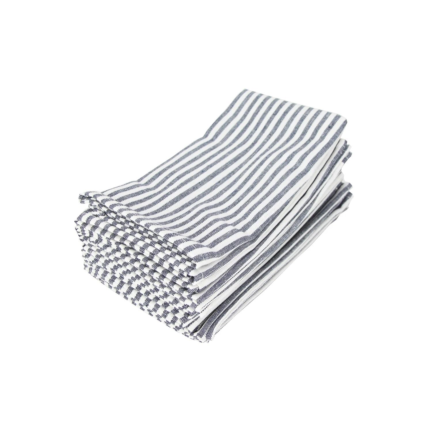 Set di 12 strofinacci in lino e cotone a righe tinta unita (40 x 30 cm) per eventi e uso domestico (12-CJ012-3040nero)