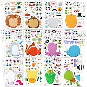 JOYIN 36 PCS 9″x6″ Make a face Stickers for Kids, Make Your Own Animal Mix and Match Sticker Sheets with Safaris, Sea and Fantasy Animals Kids Crafts Party Favors Goodie Bags Stuffers for Kids