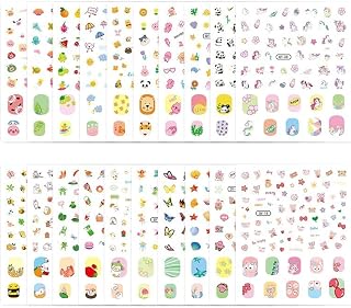 20 Sheets Nail Stickers for Kids - Fun and Cute Nail Stickers for Girls, Including Rabbit Flower Panda Heart Sun for Nail Art Decorations