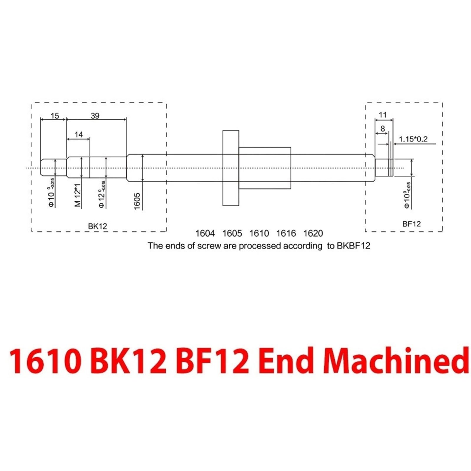 Zestaw śrub kulowych, SFU1610 Śruba kulowa C7 walcowana, gatunek BK12 BF12 Obrobiona końcówką SFU1610-3 Nakrętka 150-565 mm(450mm 17.72" long)