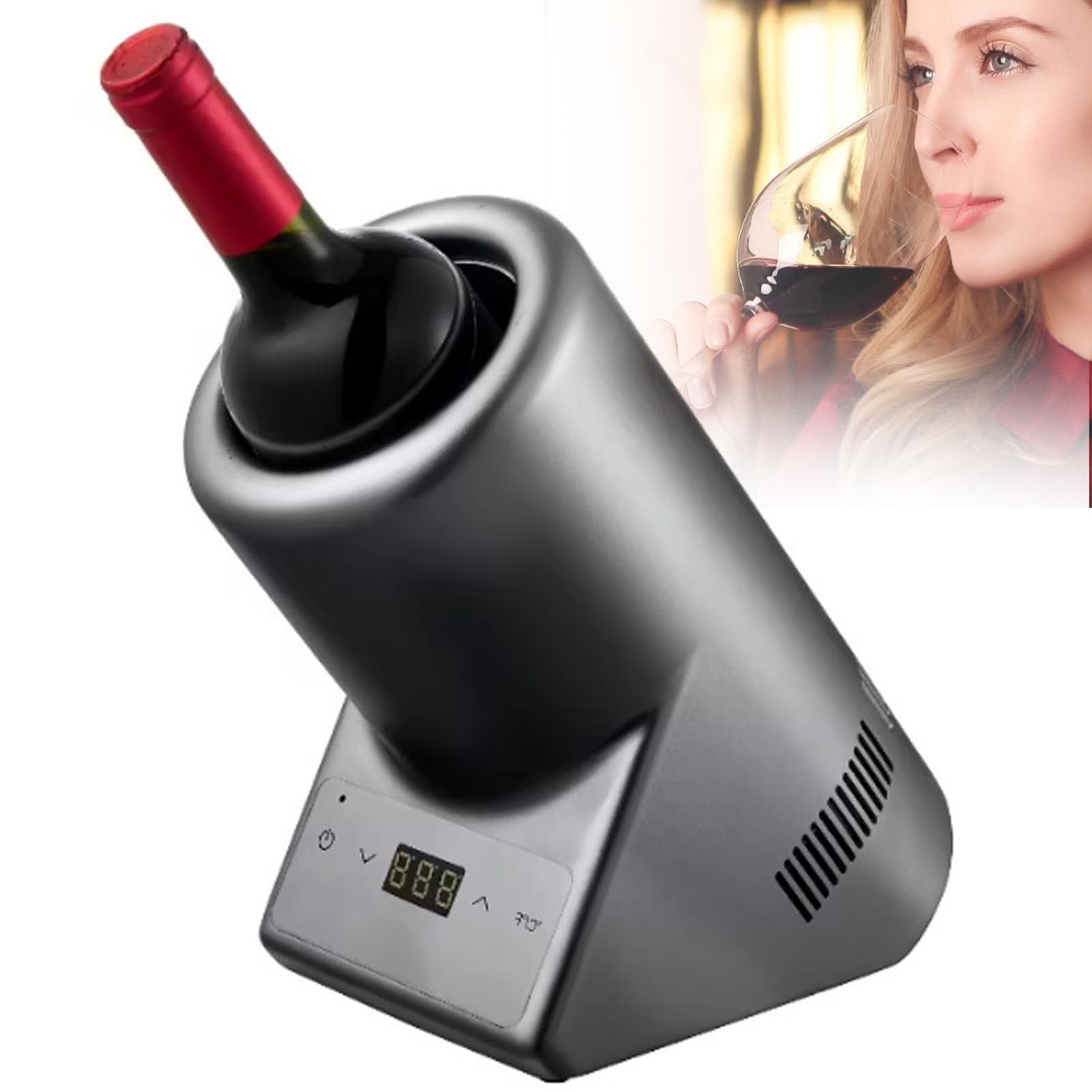 Elektrischer Mini-Weinkühler für 750 ml Wein oder für eine einzelne Flasche, mit Digitalanzeige, 24 Stunden niedrige Temperatur, ideal für Weinliebhaber.