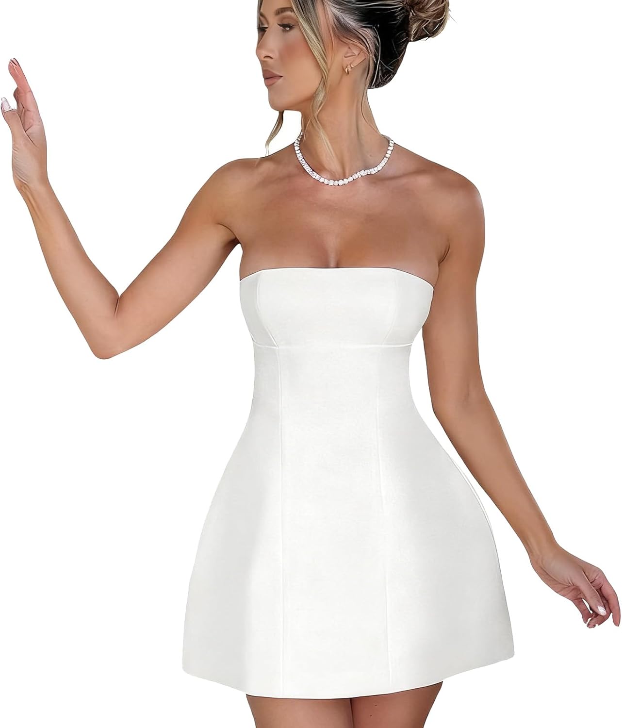 Womens Sexy Strapless Tube A-line Mini Dress Club Party Short Corset Cocktail Bodycon Prom Dresses for Women