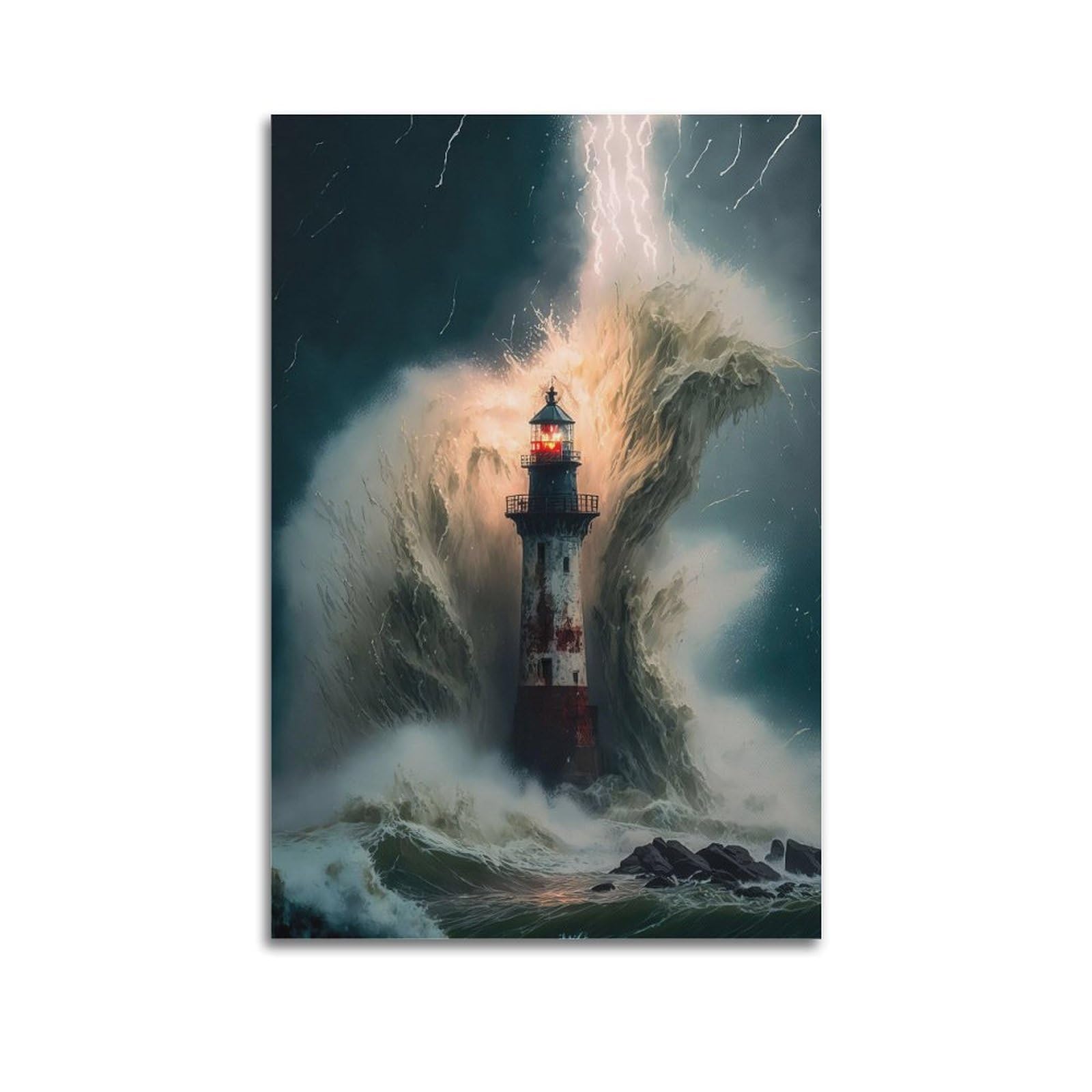 CXHJCA Lighthouse Poster Stormy Symphony Poster Decorative Painting Canvas Wall Posters And Art Picture Print Modern Family Bedroom Decor Posters 20x30inch(50x75cm)
