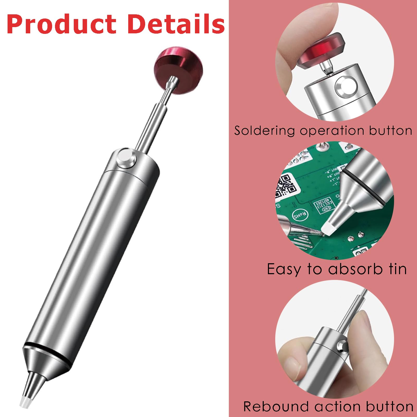 Solder Sucker, Desoldering Pump Remover with High Temperature Resistant Silicone Nozzle - Image 3