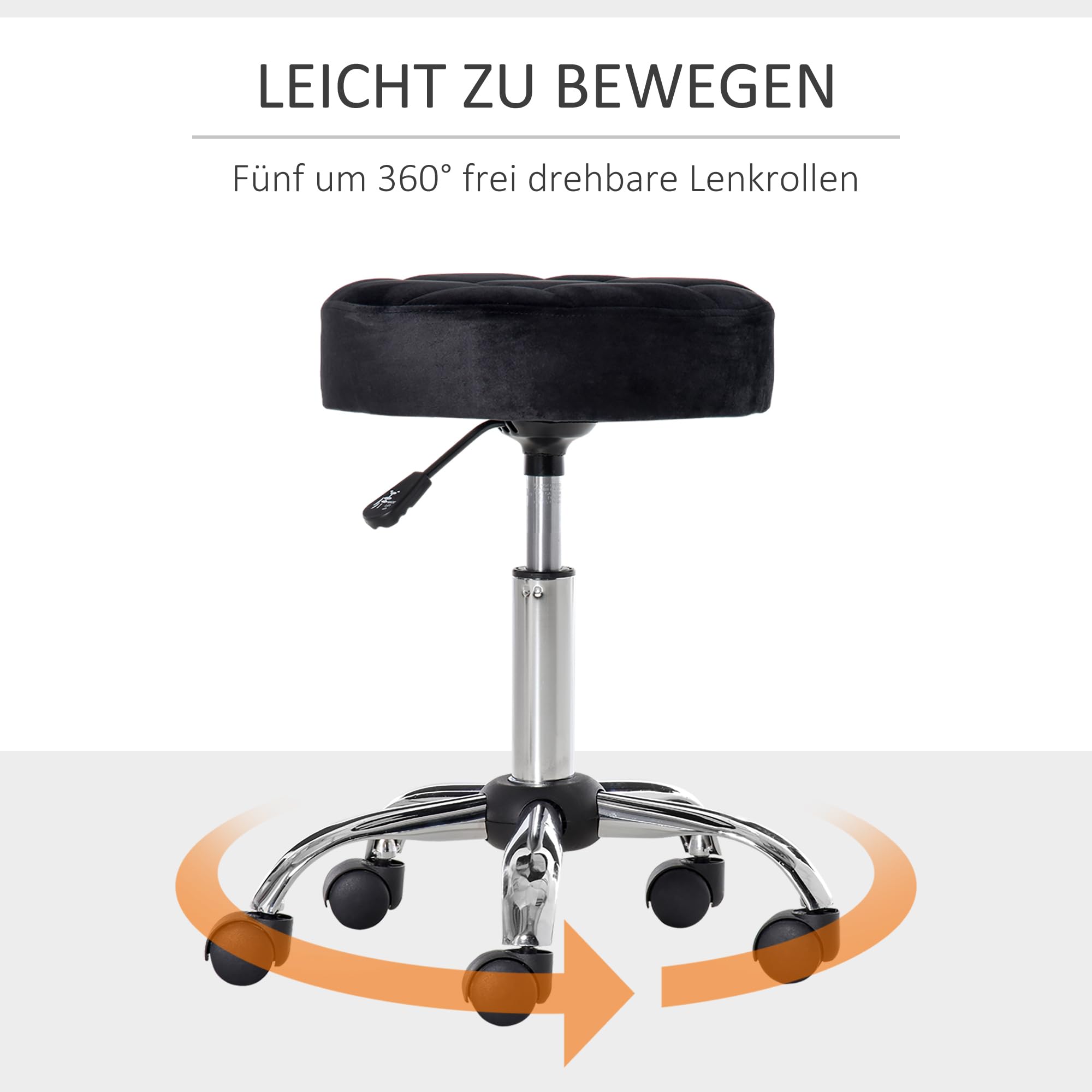 HOMCOM Höhenverstellbarer Rollhocker Mit Rückenlehne – Kunstleder, Weiß, 78-93 Cm, 120 Kg Belastbar