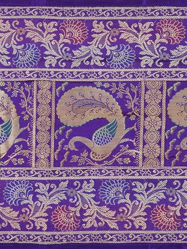 Image of Banarasi Brocade Zari Silk Table Runner Dinning & Centre Table Runner 177 By 30 CM (Purple, Peacock)