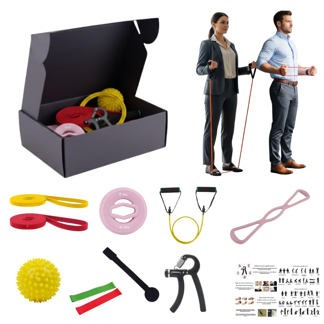 All-in-One Office Workout Set Resistance Bands Loop Bands Massage Ball Wrist Strengthener Exercise Guide Home Office Fitness Kit