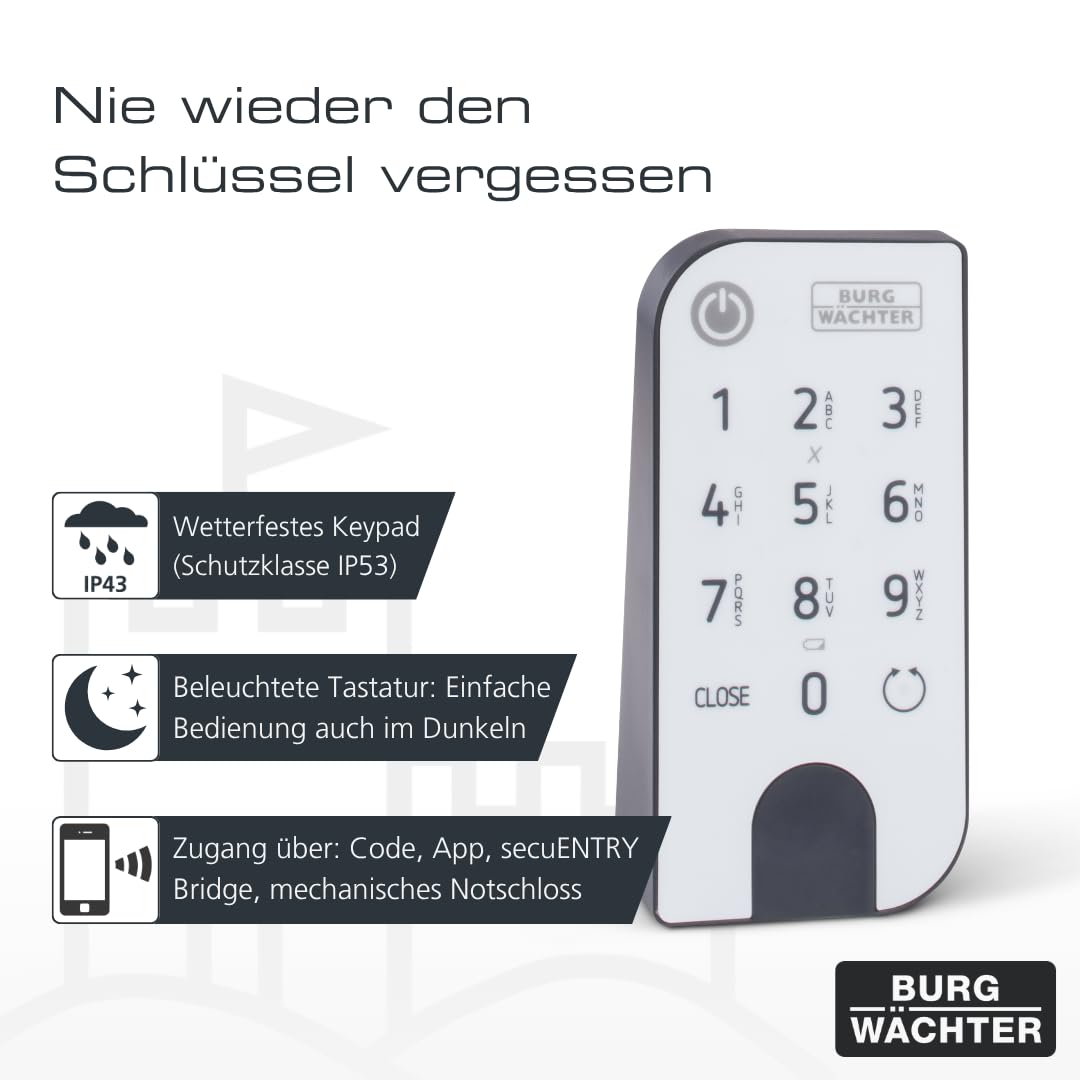 BURG-WÄCHTER Elektronisches Türschloss inkl. Funkschlüssel, Set aus Zylinder, Keypad und Transponder, Türöffnung per App, PIN oder Funk, ENTRYeasy 7601 PIN und ENTRY sE-Key 7713