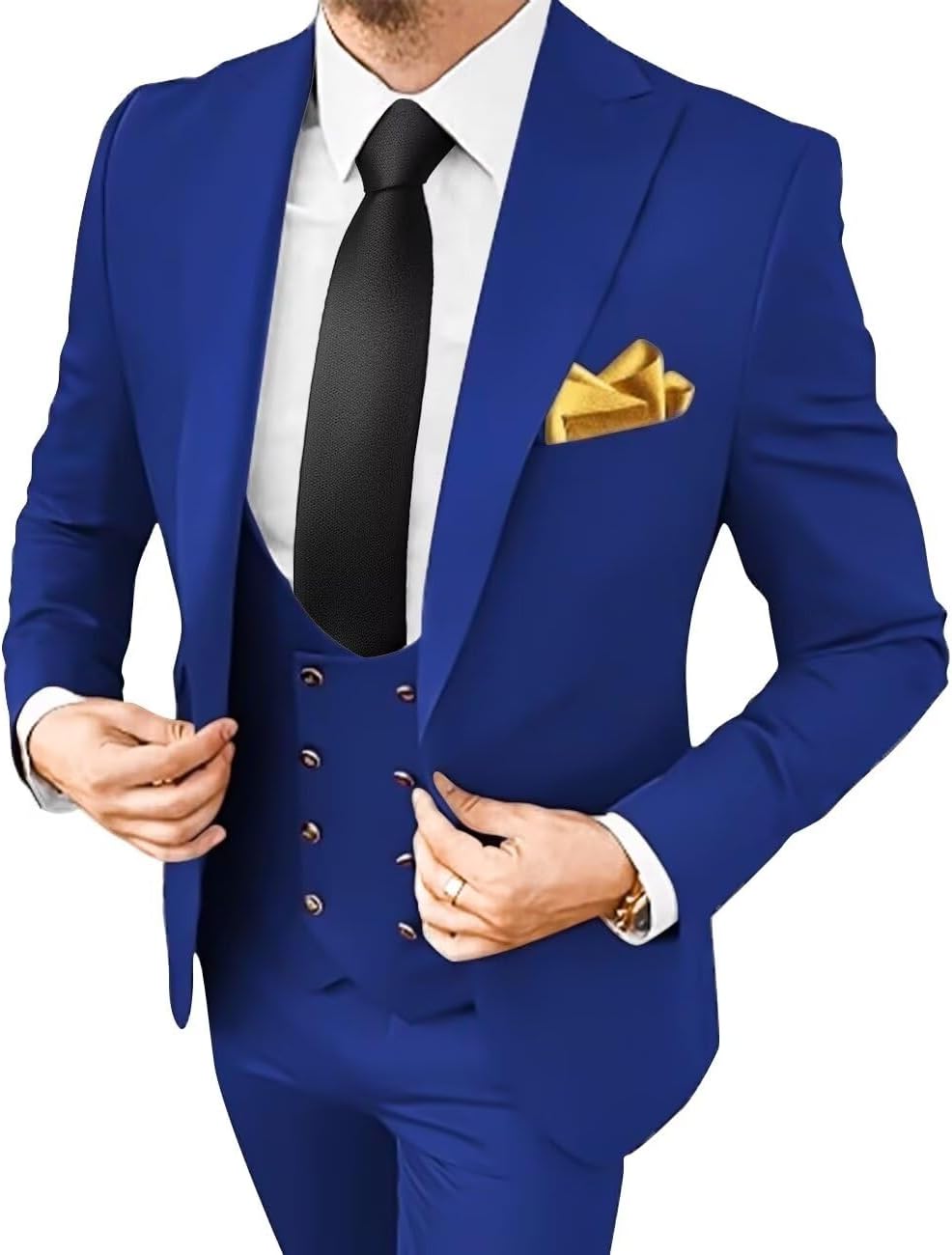 3 Pieces Men's Slim Fit Suit Double Breasted Wedding Suits for Men Blazer Prom Jackets Vests Pants Suits