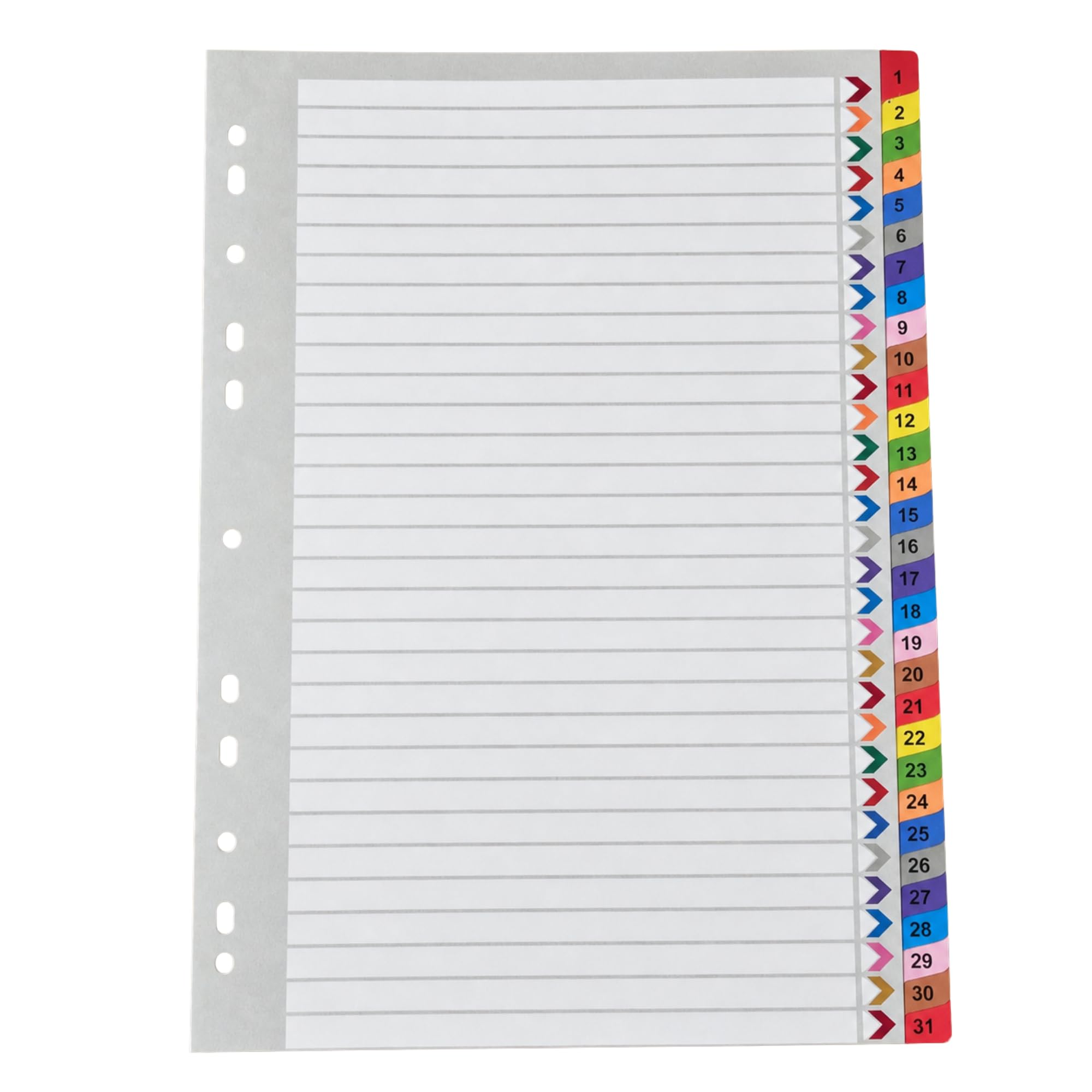 A4 1-31 Numbered Index Dividers Coloured Numbered Filing Subject Dividers for Ring Binders & Lever Arch Files Punched Card File Organiser 1, 3 or 5 Packs (1)