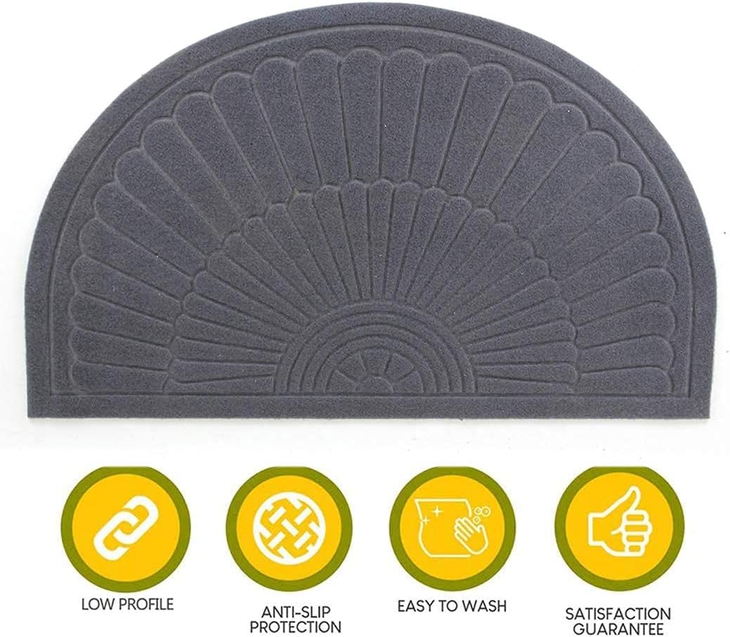 Morning View Half Round Doormat, Gray, Outdoor Indoor Rug - 30x18 inches, Non Slip, High Traffic, Absorbent, Modern Design