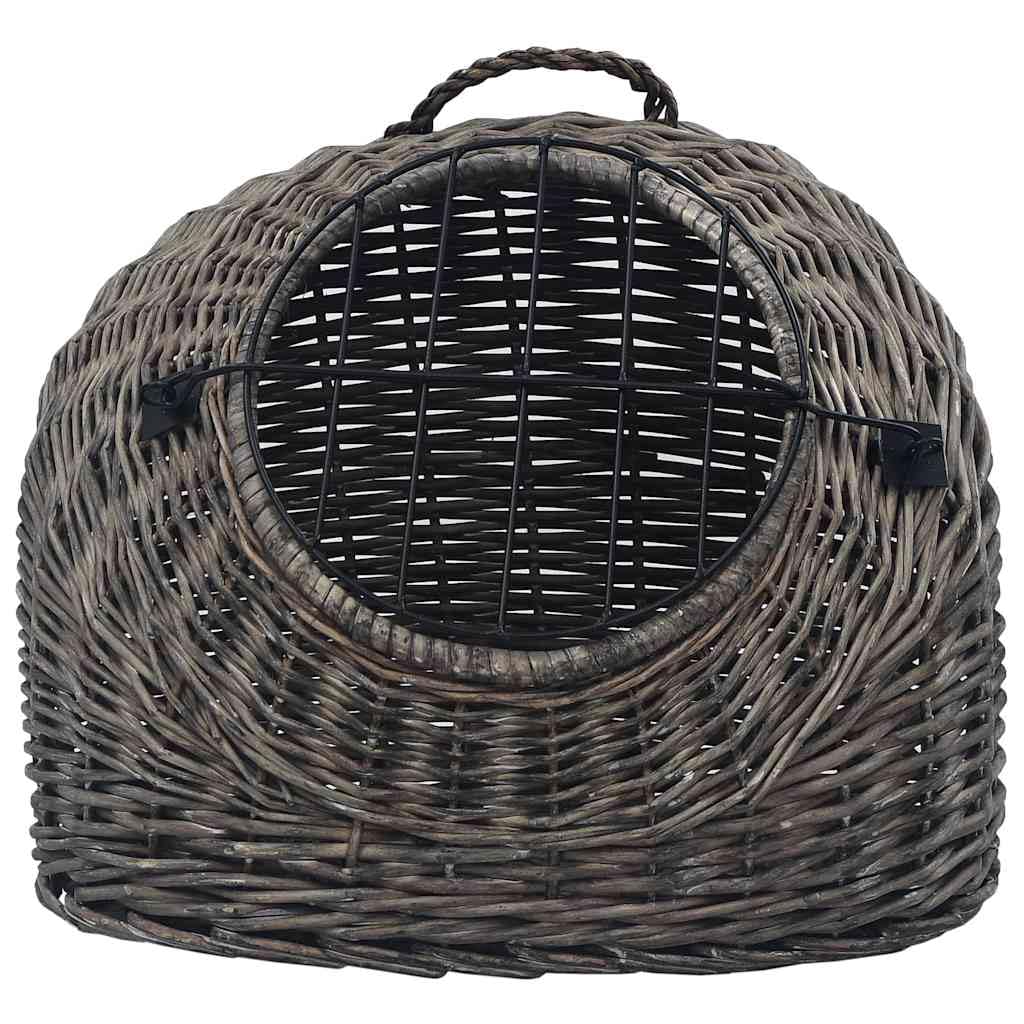 Katzen-Transportkorb aus Weide Grau 50x42x40 cm für Katzen, Stabiler Weidenkorb für Reise und Transport
