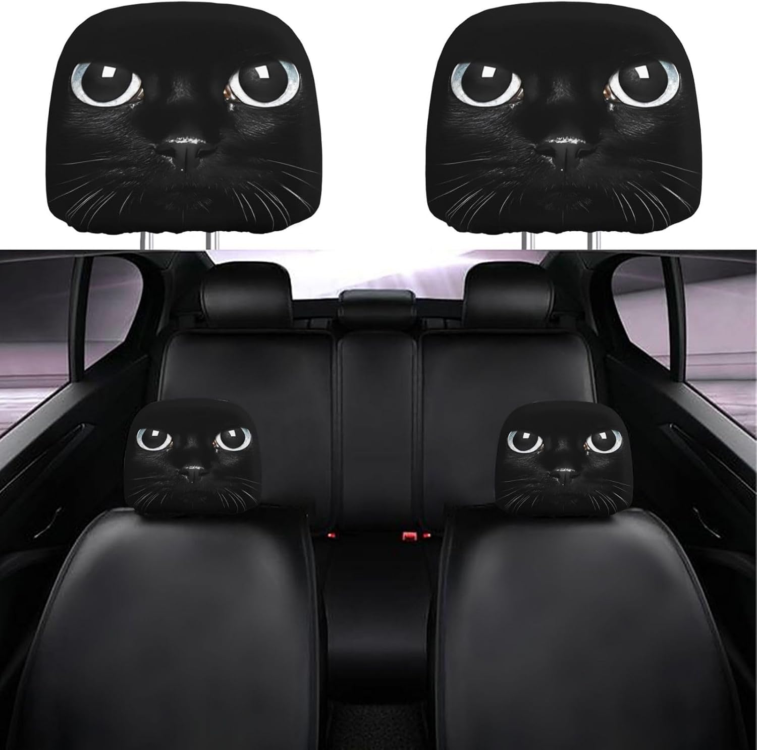 Dujiea 2 Pack Black Cat Car Headrest Covers, Universal Soft Car Seat Head Rest Protector, Vehicle Accessories Fabric Headrest Cover for Cars Vans Trucks