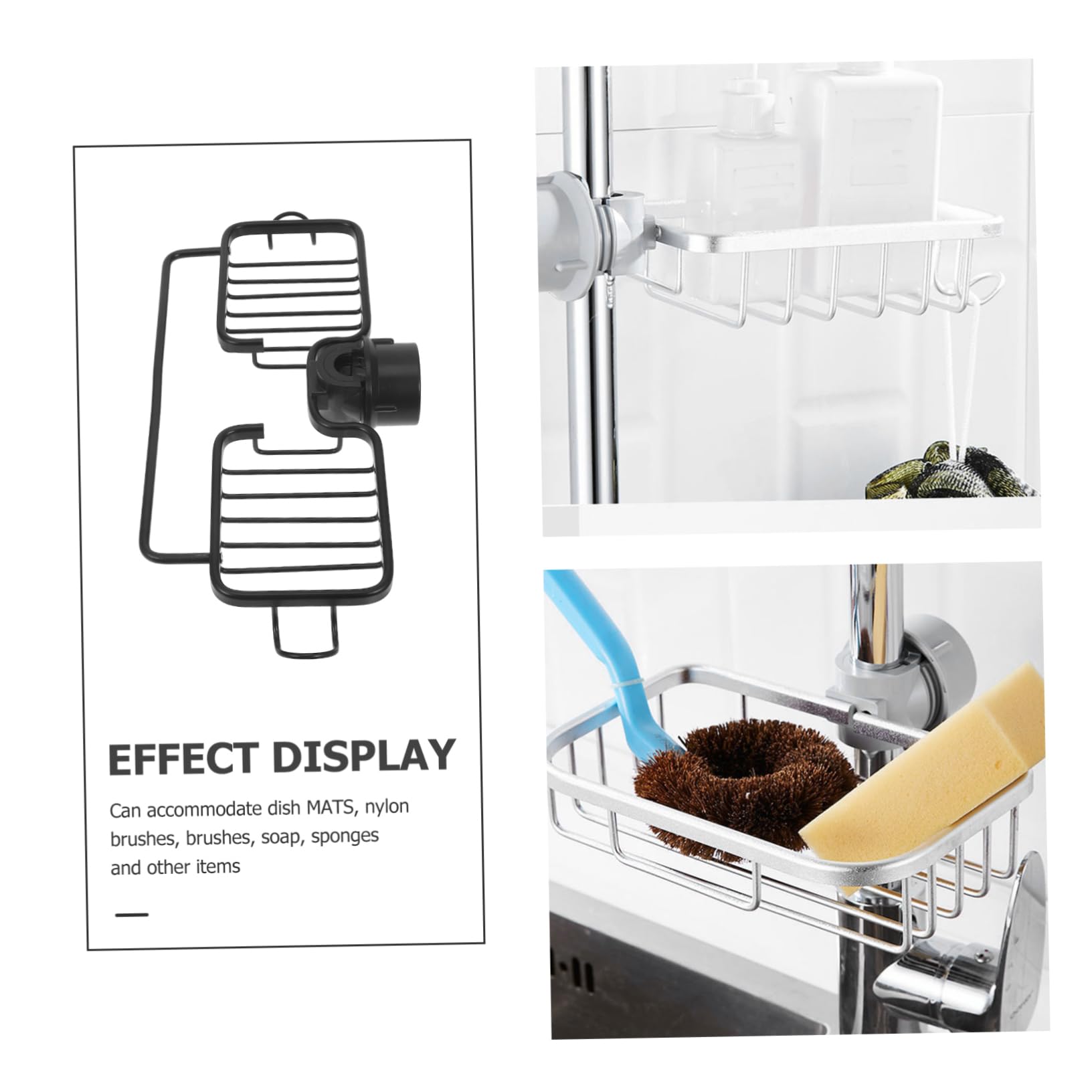 VALICLUD Porta Spugne per Rubinetto Cucina in Alluminio Nero, con Barra per Panni e Design Drenante, Organizer Lavello Multiuso per Cucina e Fai-da-Te