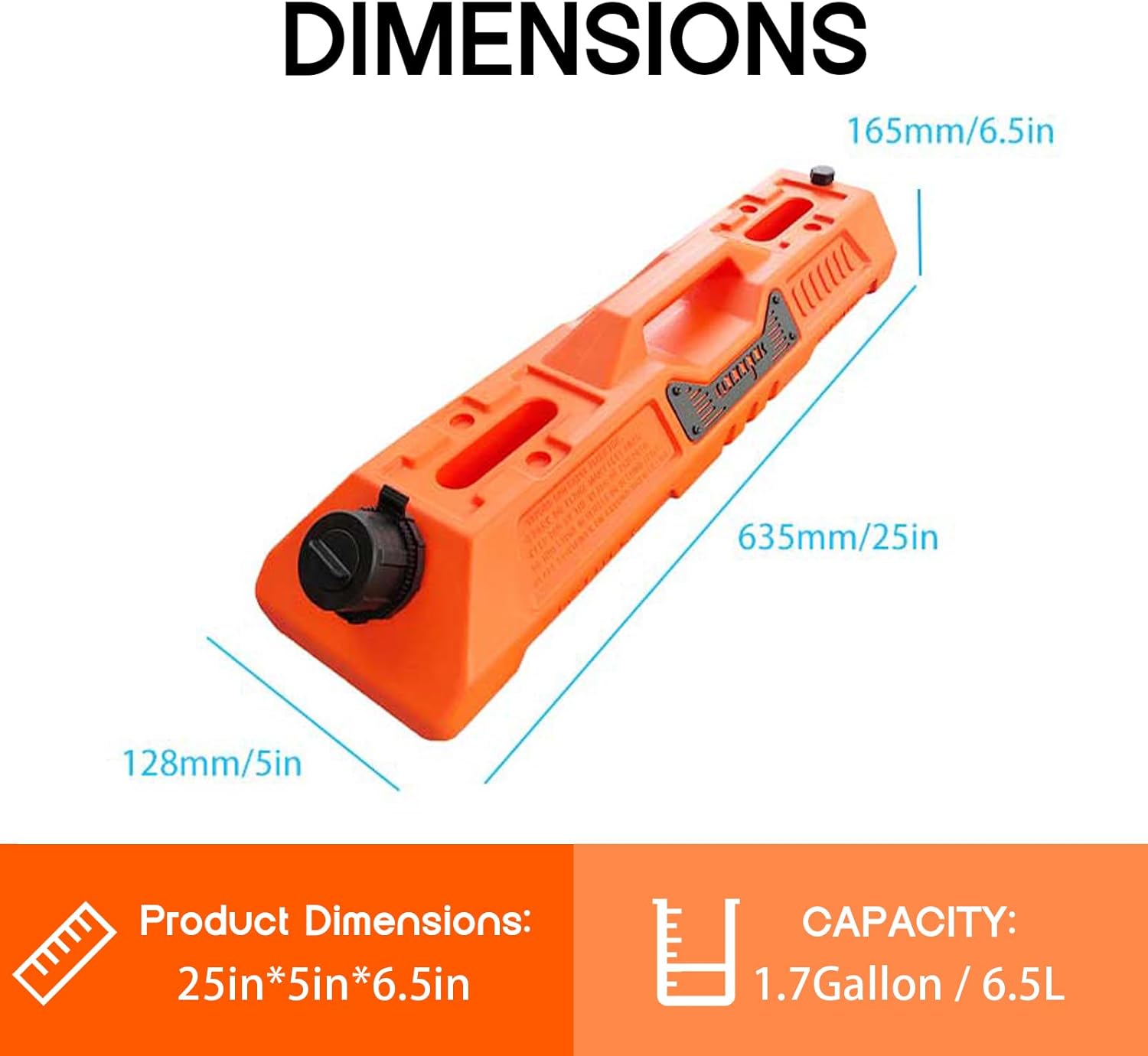 1.7 Gallon/6.5L Fluid Storage Container with Spout Resistant Antistatic Leak-proof Pack Emergency Backup Water Storage Can for Off-road Vehicles RVs SUV ATV Motorcycle without Mount, Orange