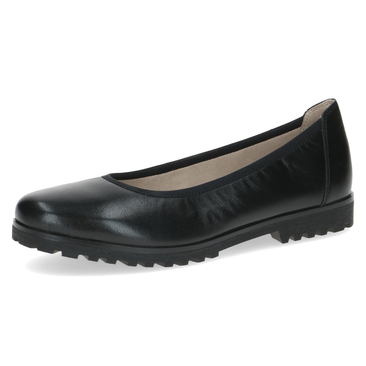 CAPRICE Women Ballet Flats Leather Round, Black (Black Nappa), 6 UK