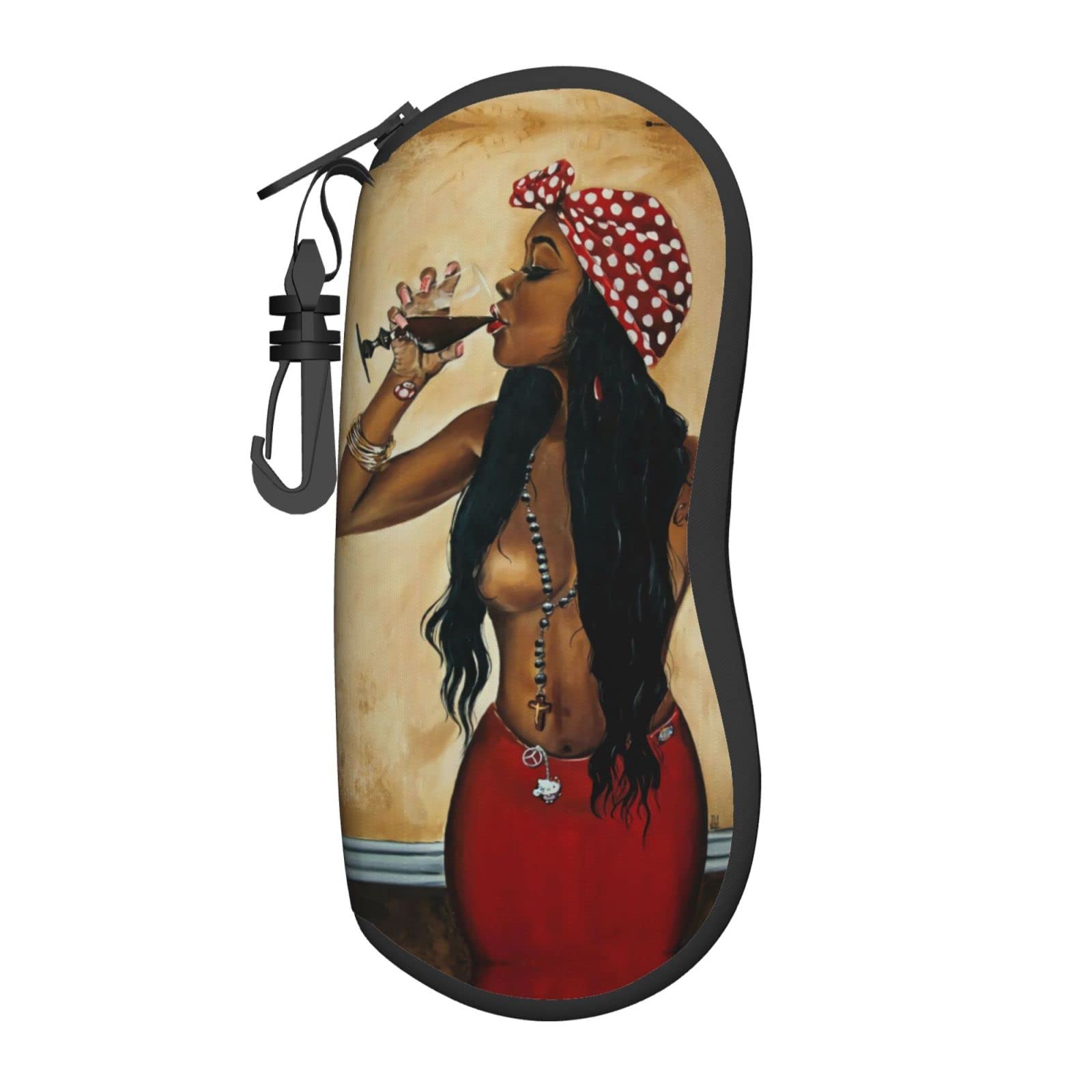 Travel Sunglasses Soft Case With Belt Clip,Portable Glasses Case Neoprene Zipper Eyeglass Bag African American Black Girl
