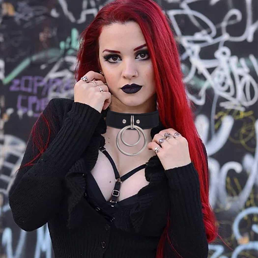 Gothic Leather Choker Circle Ring Choker Necklace Punk Choker Collar Adjustable Goth Rock Necklaces for Women - Image 6