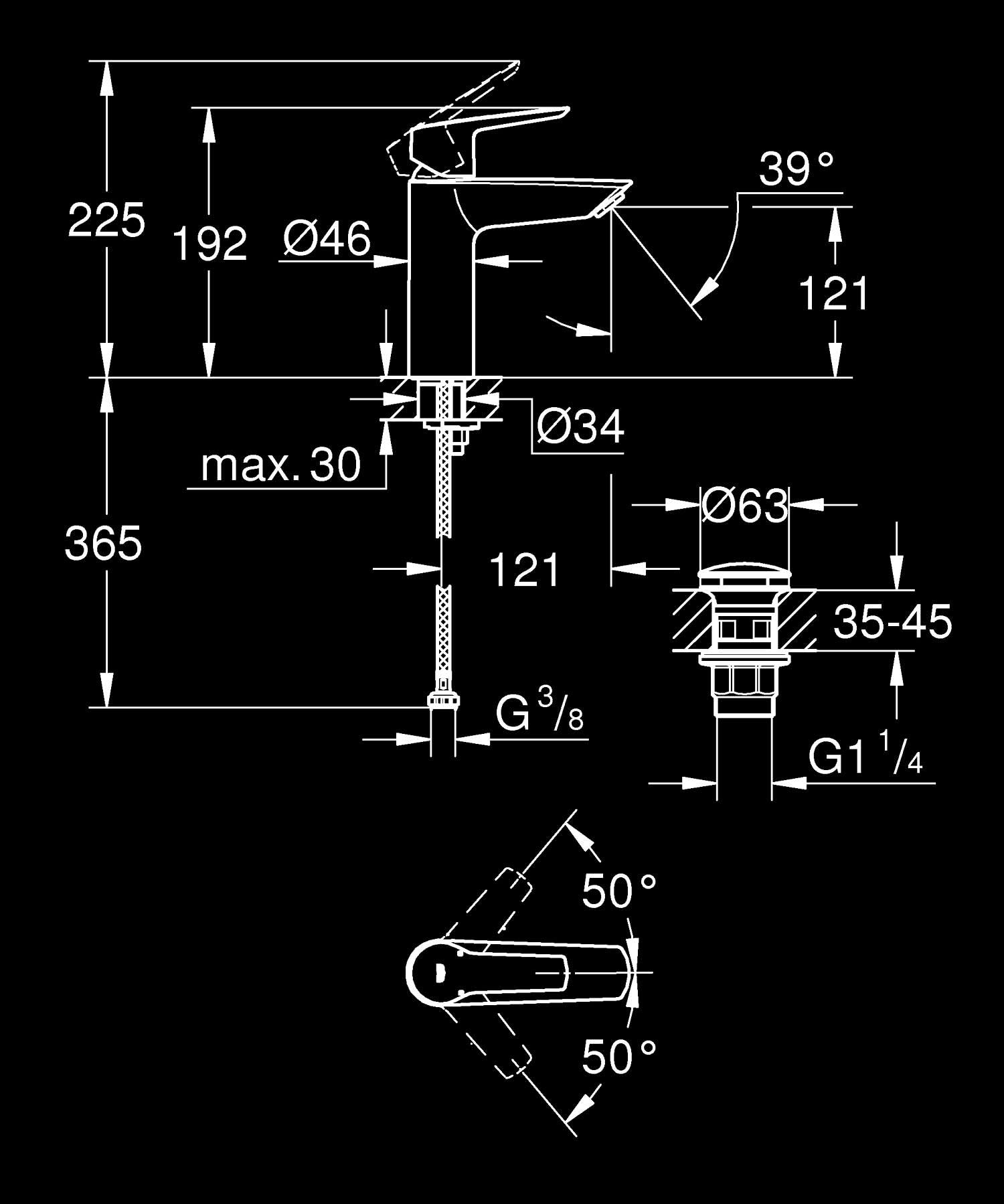 GROHE QUICKFIX MITIGEUR DE LAVABO START, bonde de vidage Clic-Clac, outil de montage fourni, Economie d'eau, Taille M, Noir Mat, 242042432