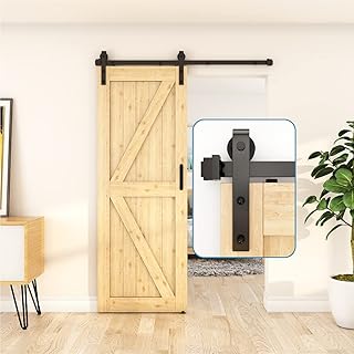 ZEKOO Sliding Barn Door Hardware Kit 6 FT Black Steel Sliding Door Hardware Sliding Door Rail with Barn Door Floor Guide Fit 36" Barn Door Track Kit (J Shape)