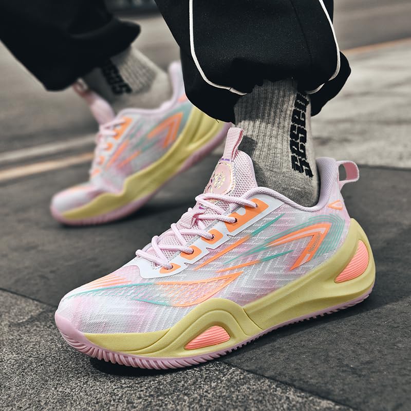 Bacury Basketball Shoes for Women and Men, Comfortable Lightweight Sports Outdoor Fashion Sneakers Pink Size 6.5