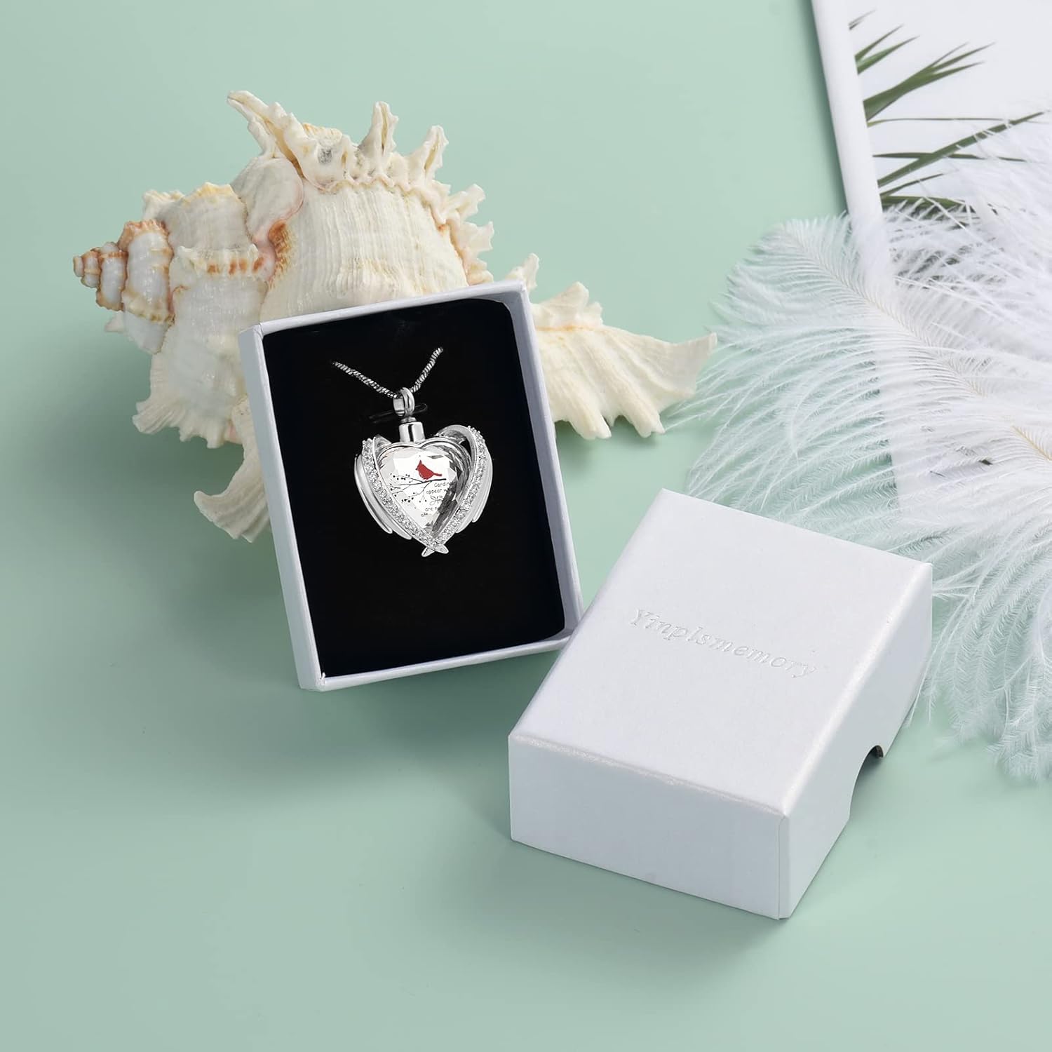 Yinplsmemory Red Cardinal Cremation Jewelry Angel Wing Crystal Heart Urn Ashes Necklace for Women Men Memorial Keepsake Urn Jewelry - Image 7