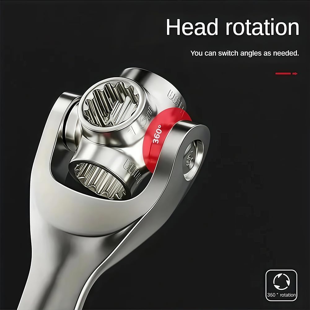 Universal Wrench 52 in 1, Multifunctional Socket Wrench with 360 Degree Rotating Head, Spanner Tool for Home Bicycle Car Repair