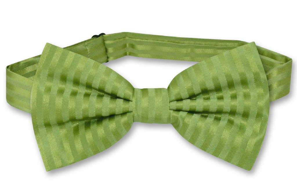 Vesuvio Napoli BOWTie SPINACH GREEN Color Striped Vertical Stripes Men's Bow Tie