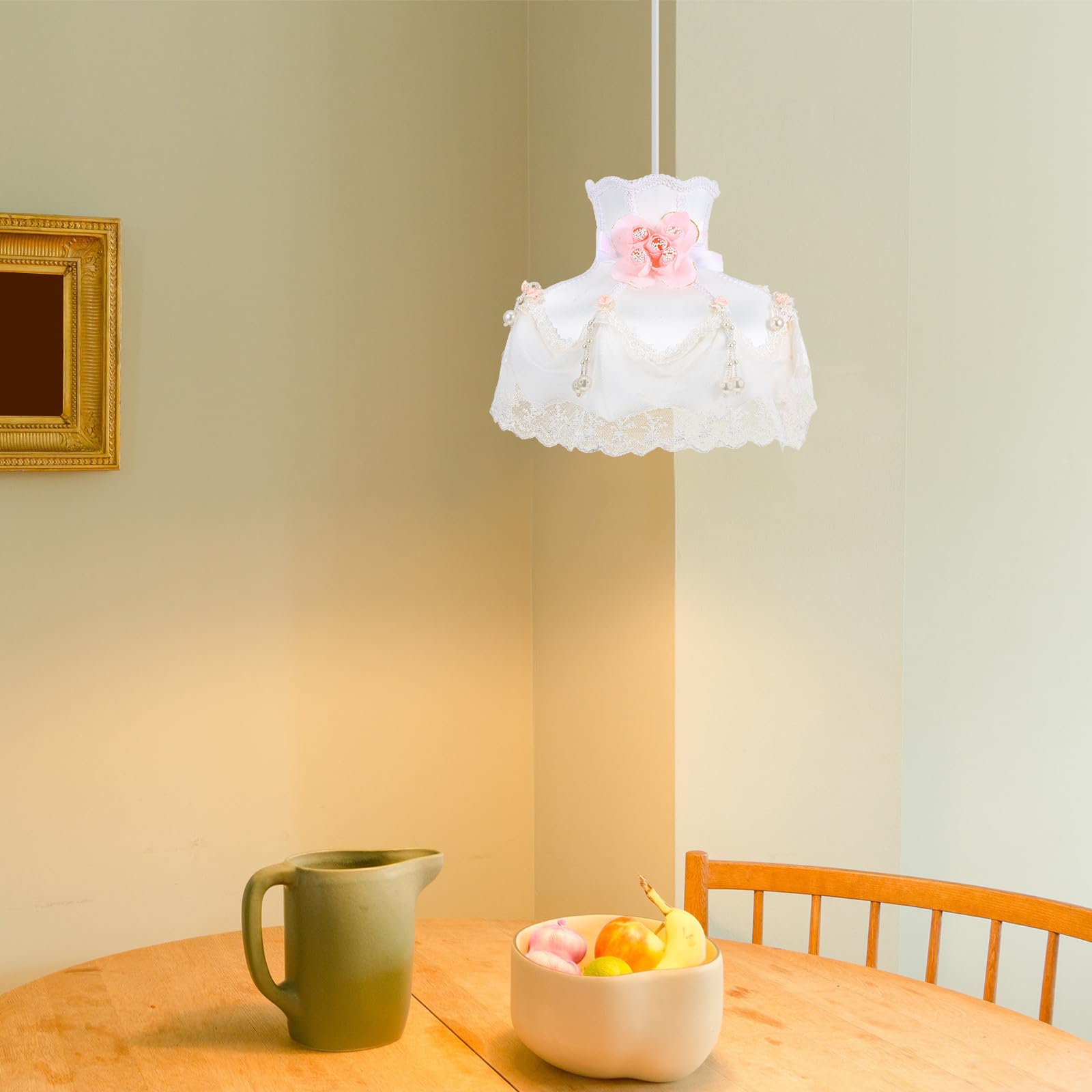 Vintage Lampenschirm aus Stoff mit Fransen für Tischlampen