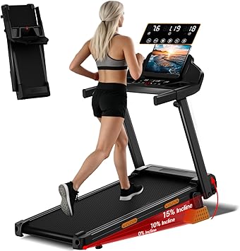 LONTEK Foldable Treadmill with 15% Incline and LED Screen