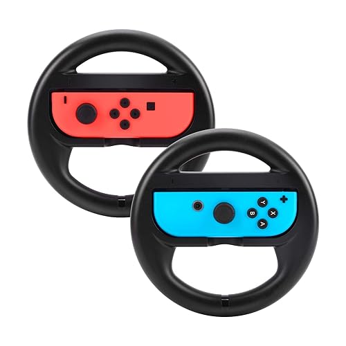 Beastron Racing Games Steering Wheel compatible with Switch Mario Kart Joy-Con Steering Wheel Black 2 Pack
