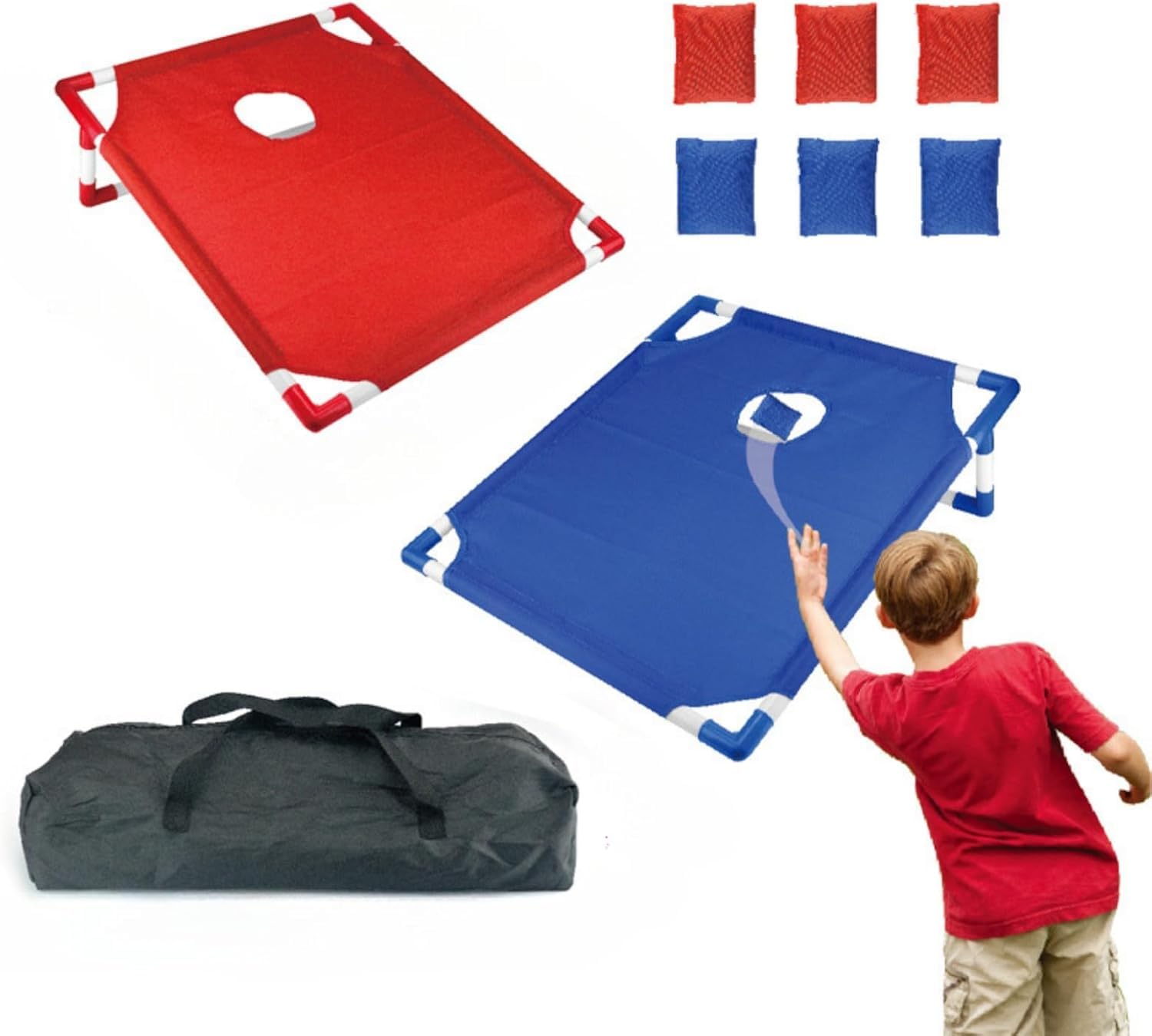 Children's Bean Bag Throwing Game, Adult Portable Toy Bean Bag Game Set, Preschool Outdoor Home Games, Garden Games Double Rack Sandbag Throwing with Zipper Storage Bag and Six Bean Balls