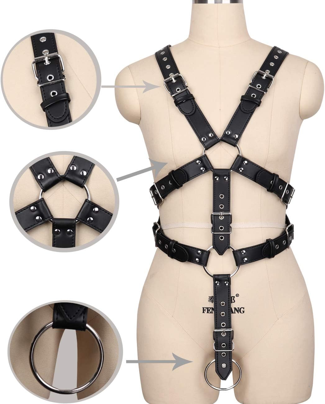 Leather Harness Men Leather Body Chest Half Harness Adjustable Black