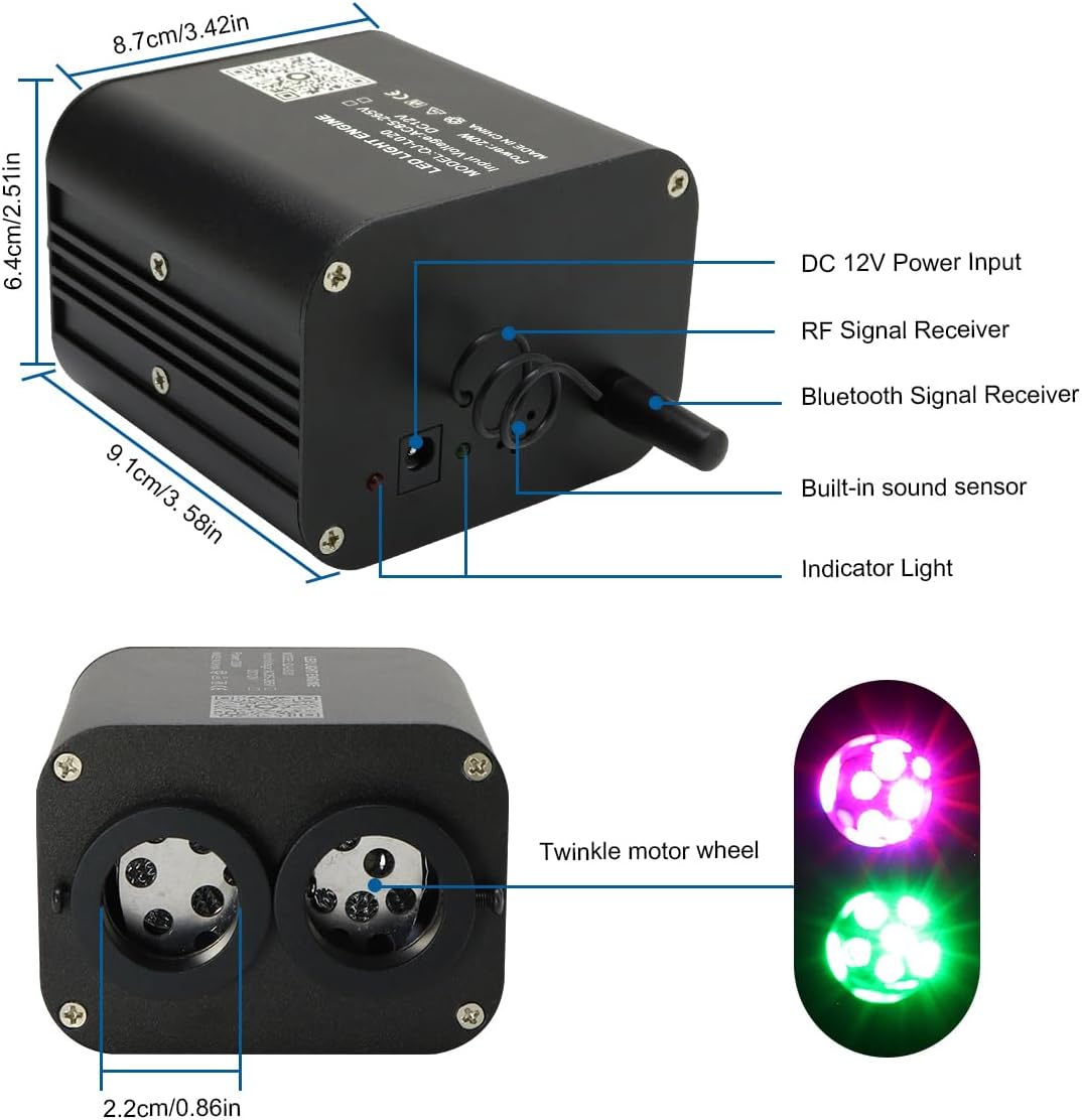 AKEPO APP 20W Dual Color Twinkle Fiber Optic Lights, 13.1ft/4m 800pcs of 0.03in Optical Fibers+Dual Heads RGBW Twinkle+Sound Activated Fiber Optic Star Ceiling Light Kit for Car Headliner Star/Home